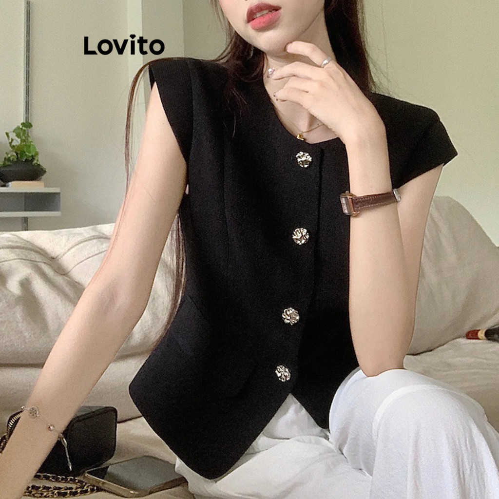 Lovito Áo Ba Lỗ Cài Nút Trơn Đơn Giản Mùa Hè/xuân Cho Nữ Lne38198 (nhiều Màu) | BigBuy360 - bigbuy360.vn