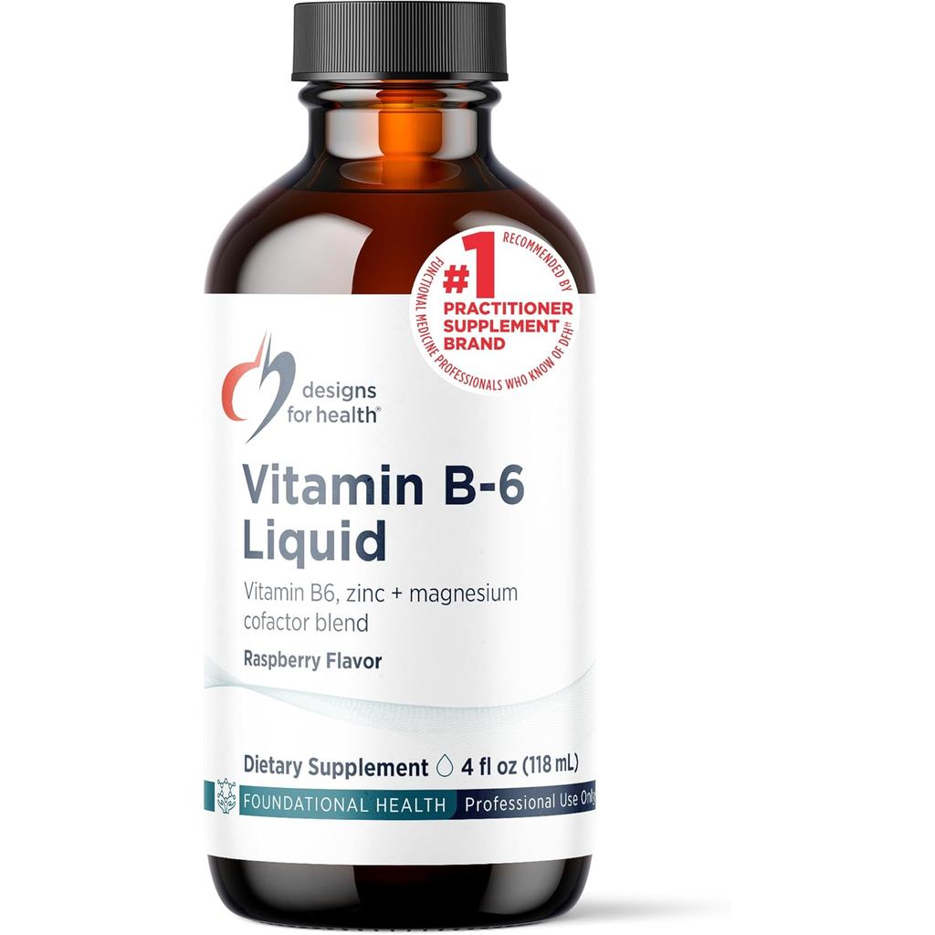 Designs for Health Vitamin B6 Liquid - 50mg B6 với Magiê Chelate + Kẽm màng - Thấm hút dễ dàng + Hươ