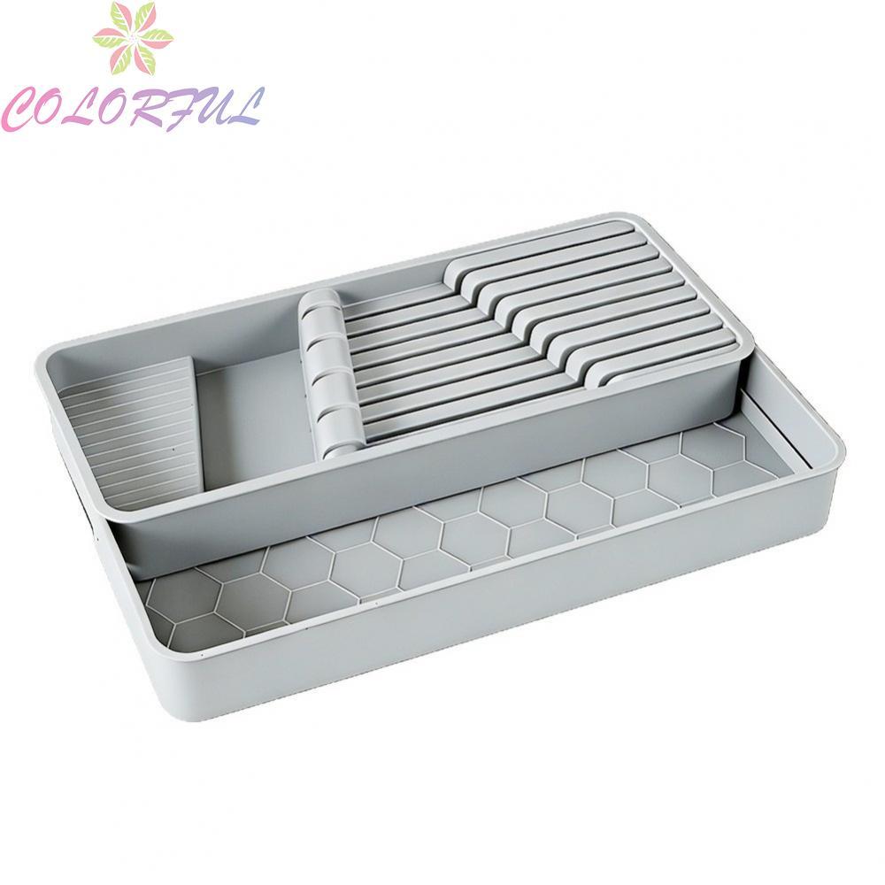 【COLORFUL】Pull Out Kitchen Cutlery Organizer Drawer Storage Box for Utensils Cutlery