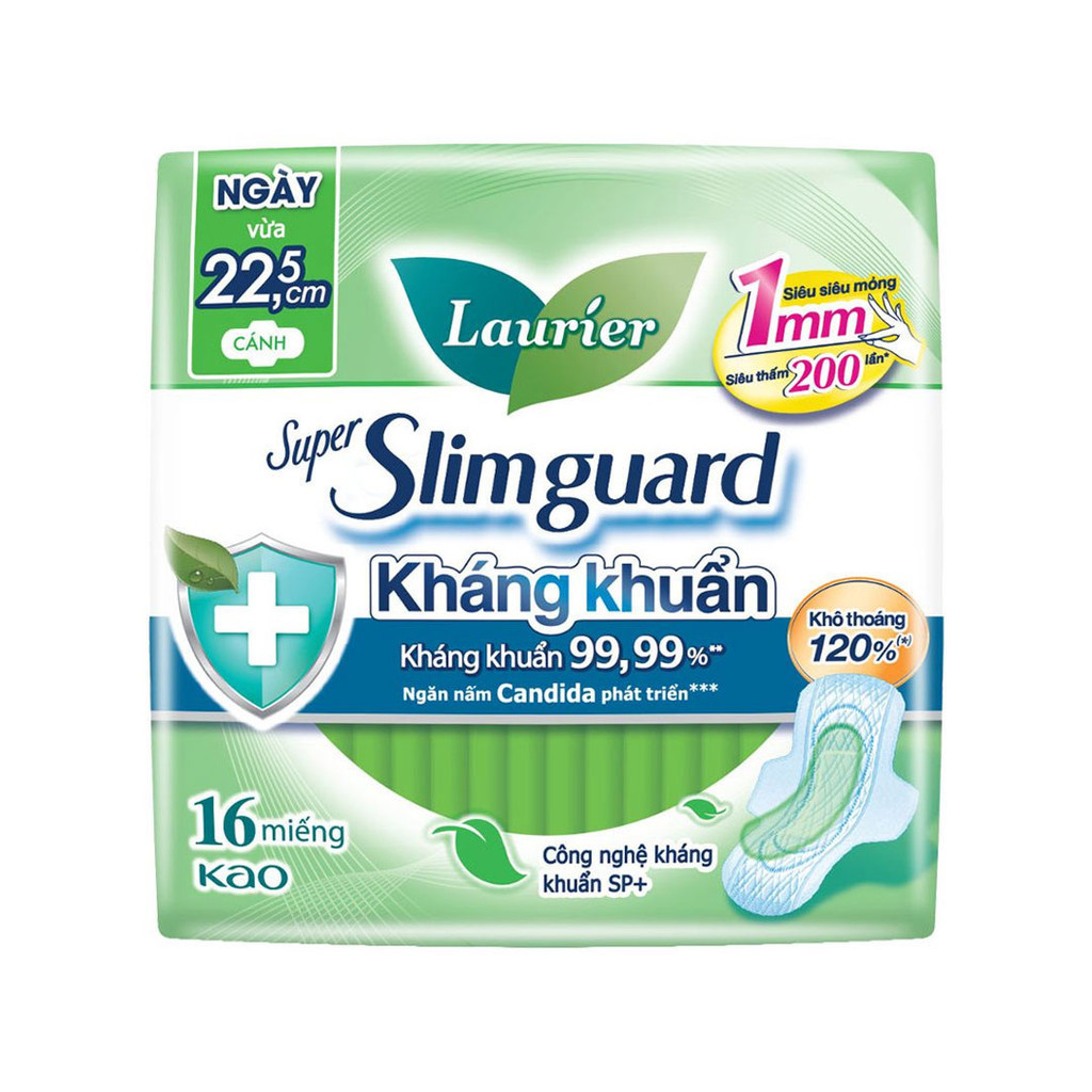 Băng Vệ Sinh Laurier Siêu Mỏng Kháng Khuẩn 22.5cm Super Slimguard 22.5cm 16 Miếng