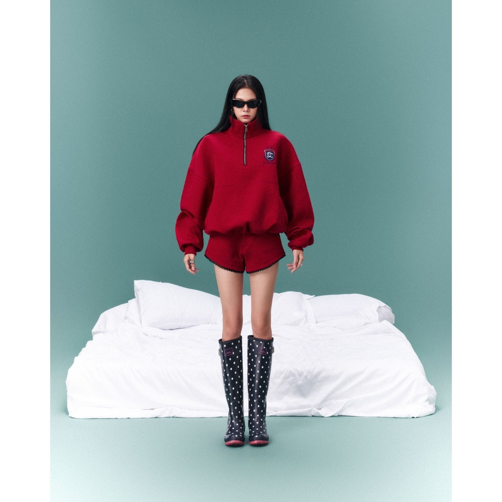 So Dópe.Club – Set áo sweater quarter zip nỉ và quần shorts nỉ đỏ Red SDC Quarter Zip Set
