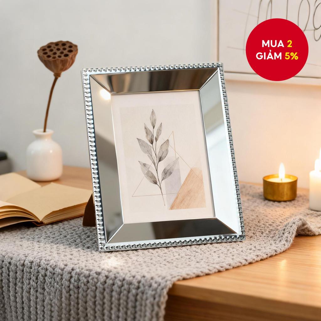 Mạ Bạc, Thiết Kế Đính Hạt, Khung Kính 6x4 / 7x5 Inch Để Bàn Khung Ảnh Ngang Dọc Hiển Thị Chân Dung H