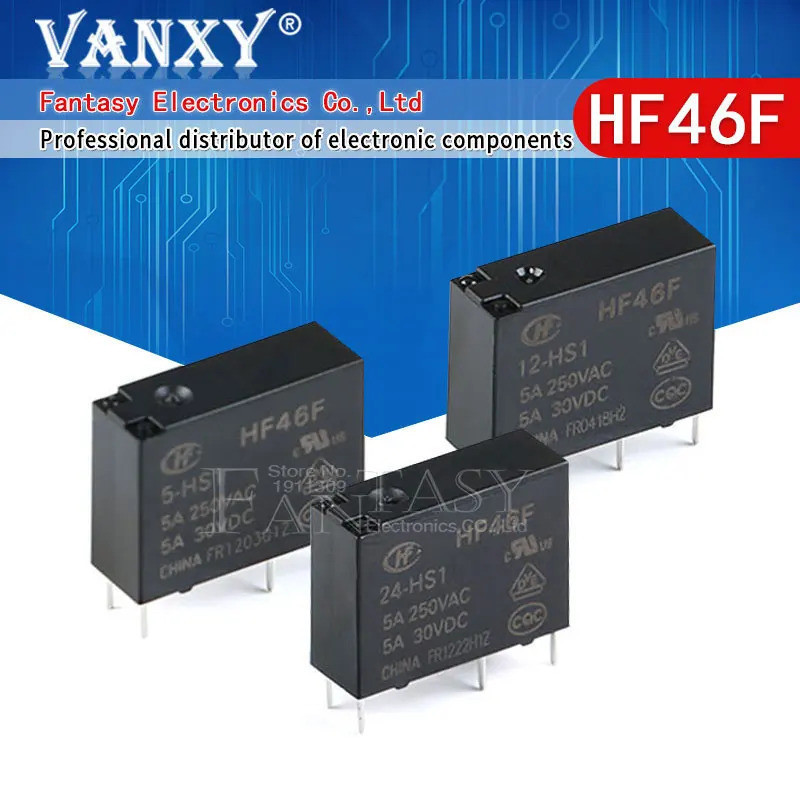 10 Chiếc 5A 4Pin HF46F-5-HS1 HF46F-12-HS1 HF46F-24-HS1 Rơ Le Nguồn A Thường Mở 5 V 12 V 24 V DC 5A 2
