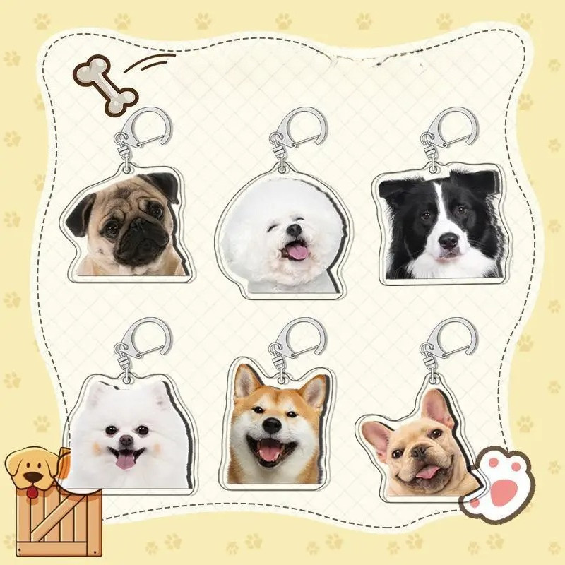 2D Flat Acrylic Fashion Cute Cartoon Pet Keychain Dog Pendant Pug Bichon Frise Corgi Animal Keyring 