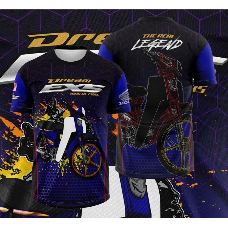 Áo thun thăng hoa Honda Ex5 | Đỏ & Xanh | Quần áo Ex5 | Áo thun cổ tròn tay ngắn Ex5 Dream Baju Raya