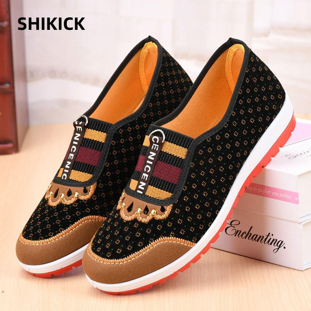 Giày vải SHIKICK, Giày vải Bắc Kinh cổ tròn, Giày đế bằng thông thường thoáng khí cũ Bắc Kinh Giày đế bằng mùa xuân và mùa thu
