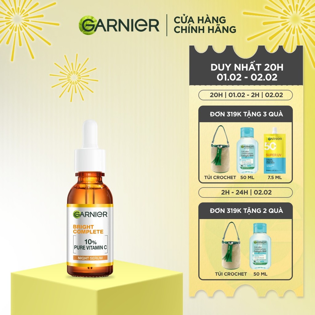 Dưỡng chất ban đêm dưỡng sáng & phục hồi Garnier 10% Vitamin C Nguyên Chất Bright Complete Overnight