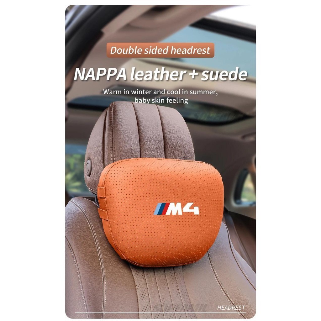 Dành Cho Xe BMW M Power Performance M4 Logo F82 F83 G82 G83 Da Lộn Da Đầu Ghế Thắt Lưng Gối Phụ Kiện