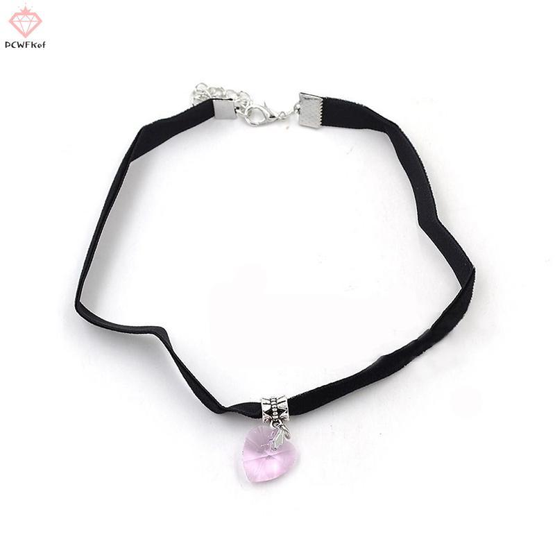 <[PCW-T] Choker handmade gothic với nhung và trái tim pha lê, style retro 80-90s