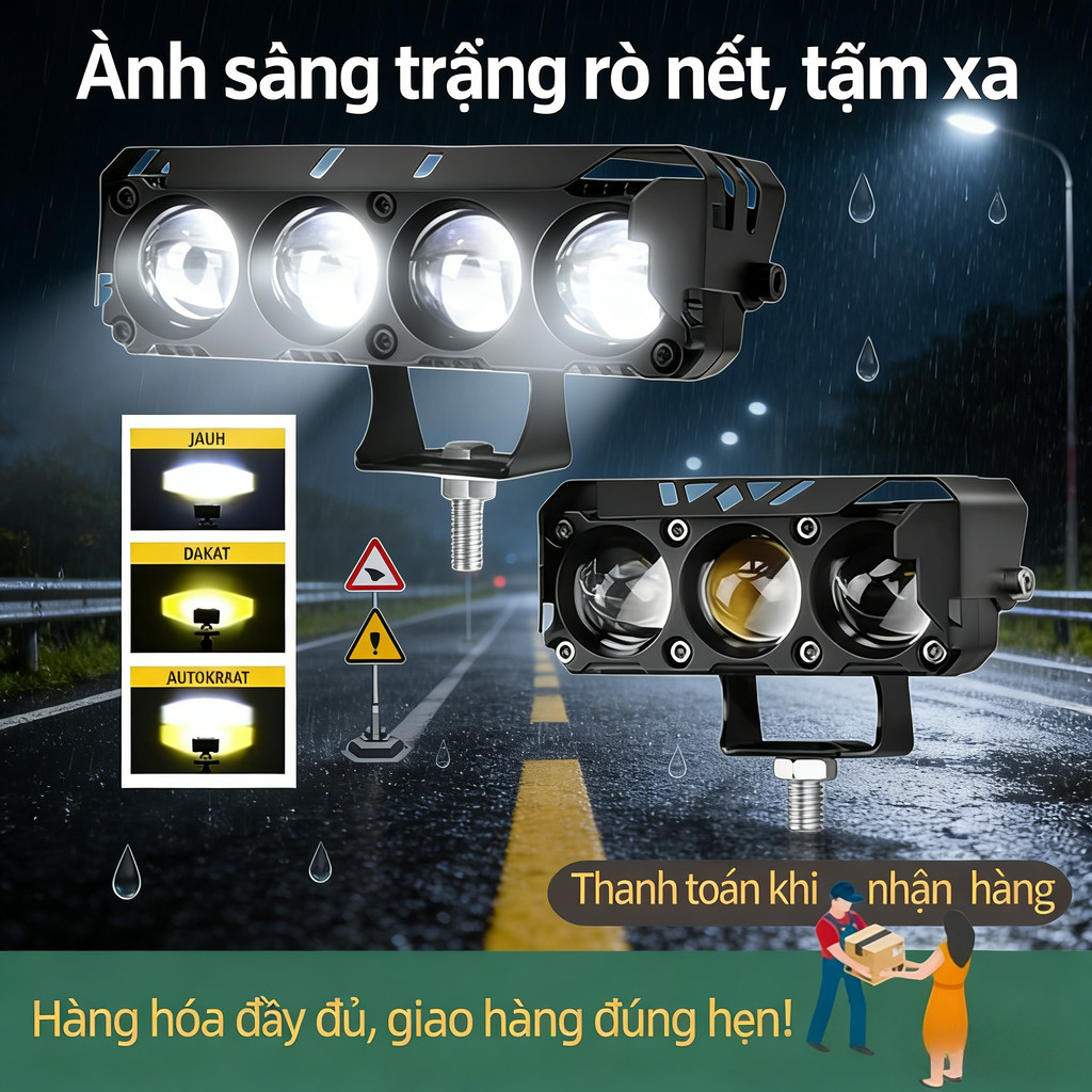 【Sản phẩm mới】🚚Đèn pha LED 4 mắt xe máy Thấu kính tụ sáng Không vùng mù Phù hợp đi xe ngoài trời