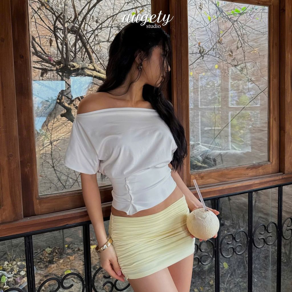 Áo Trễ Vai Tay Lửng Dáng Phồng Bo Eo Vải Thun Cao Cấp Augety Studio, EMMA Top | BigBuy360 - bigbuy360.vn