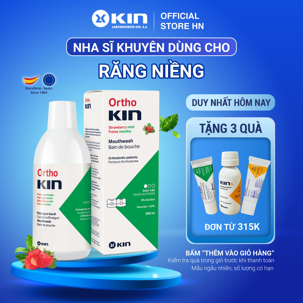 Nước Súc Miệng Ortho Kin Cho Răng Niềng, Chỉnh Nha Ngừa Hôi Miệng, Sạch Mảng Bám, 500ml