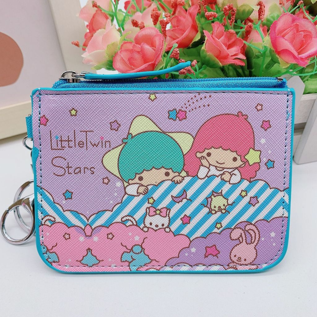 Ví Sanrio Twin Stars Ez-link Hộp đựng thẻ Kiki & Lala Ví đựng tiền xu có dây kéo Hộp đựng thẻ PU Sin