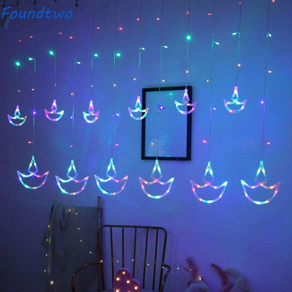 foundtwo FOUNDTWO Diwali Light, USB Cắm Hình Trái Tim Đèn Rèm, Diwali Trang Trí Đêm Tươi Sáng Happy 