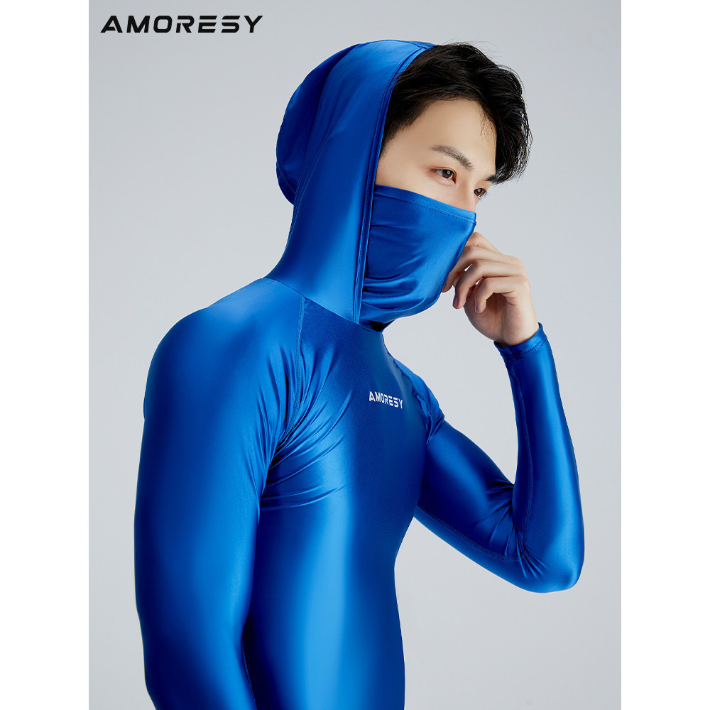 Áo tập gym bó cơ thun bóng có nón AMORESY cho nam