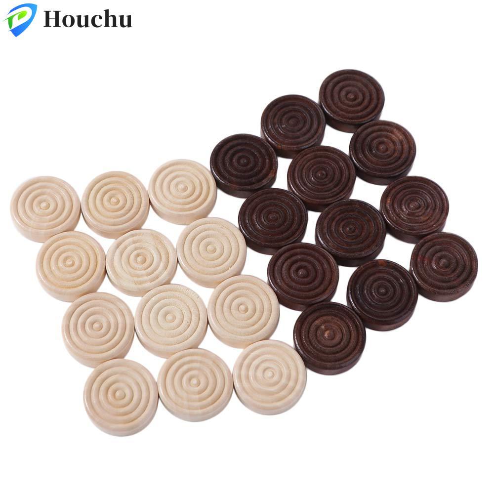 HOUCHU 24 Cái / bộ Bộ Cờ Rô, Phụ Kiện Trò Chơi Cờ Vua Quốc Tế Giáo Dục, Backgammon Gỗ Tròn Tiêu Chuẩ
