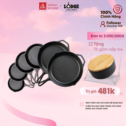 Chảo gang Lodge sản xuất tại Mỹ nhiều kích thước sử dụng trên mọi loại bếp