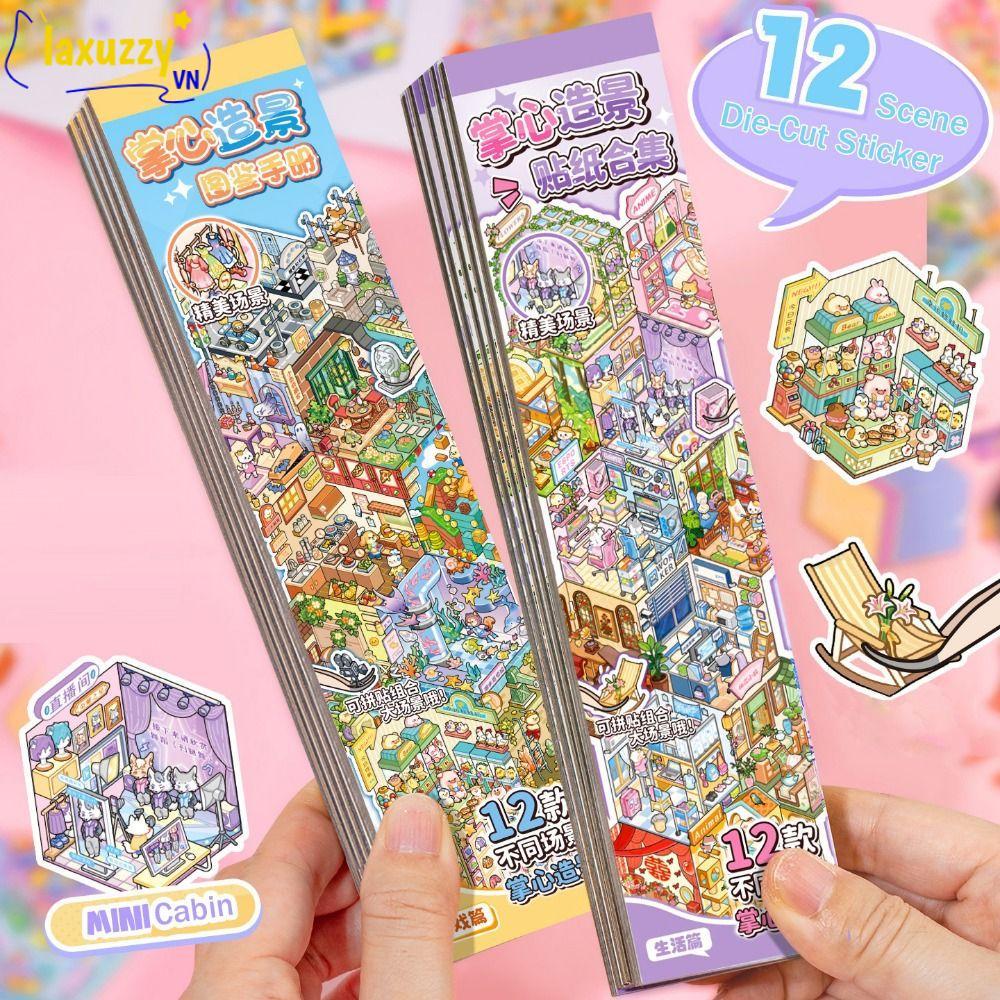 LAXUZZY Die-Cut Scene Sticker, Visual Stacking PET Miniature Scenery Collection Volume, Fun Giải Nén