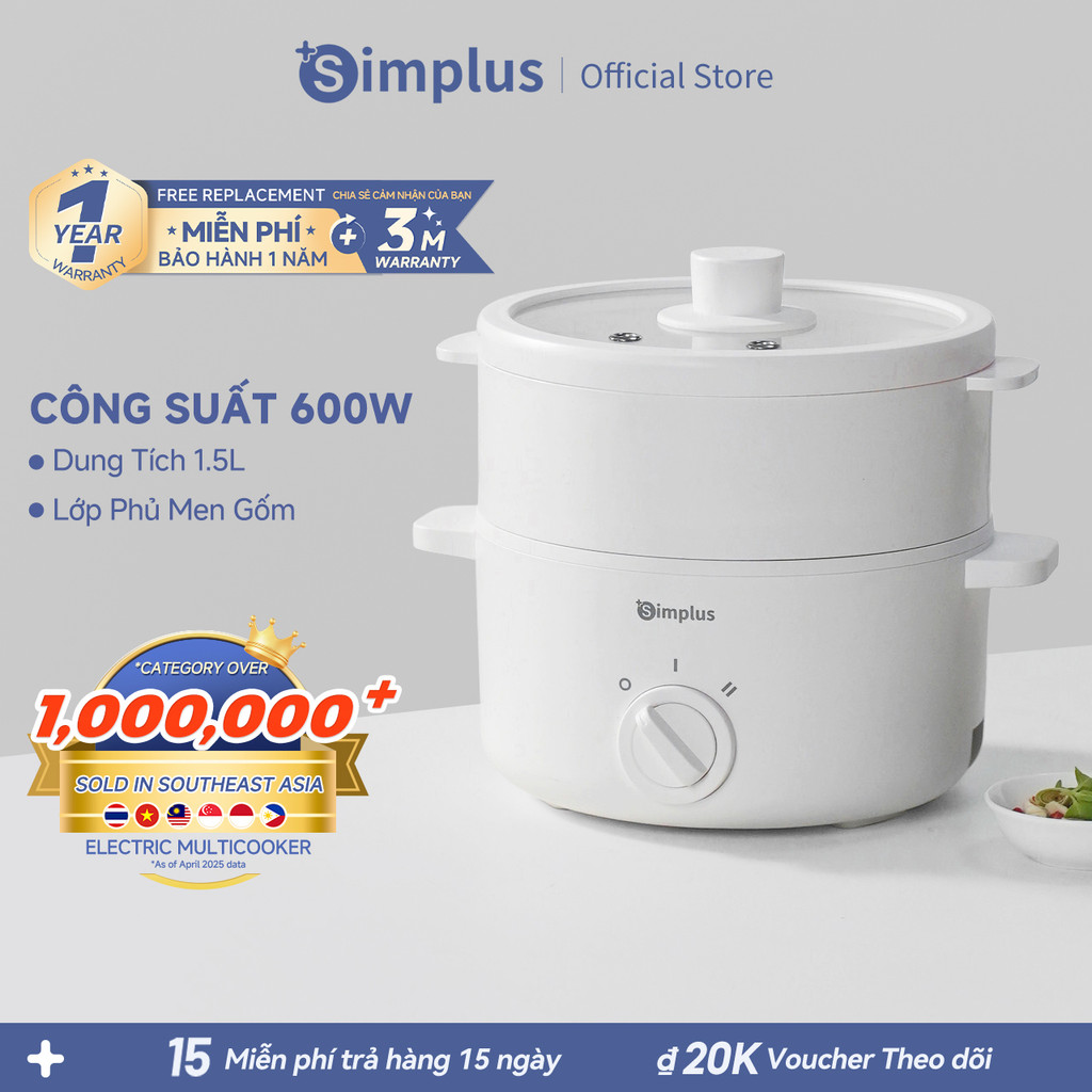 Simplus Nồi Lẩu Điện Có Xửng Hấp Dung Tích 1.5L/3L Dzgh003/10 - Bảo Hành 1 Năm 1 Đổi 1