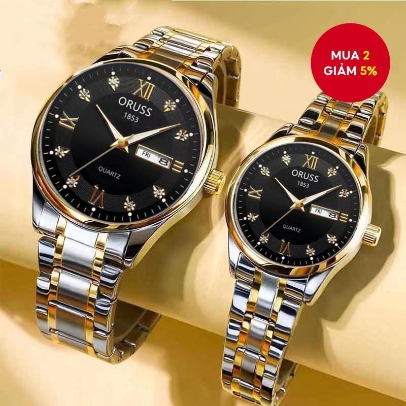 Bộ đồng hồ cặp đôi ORUSS 2 chiếc Đồng hồ đeo tay thạch anh phát sáng bằng thép không gỉ có hộp quà t