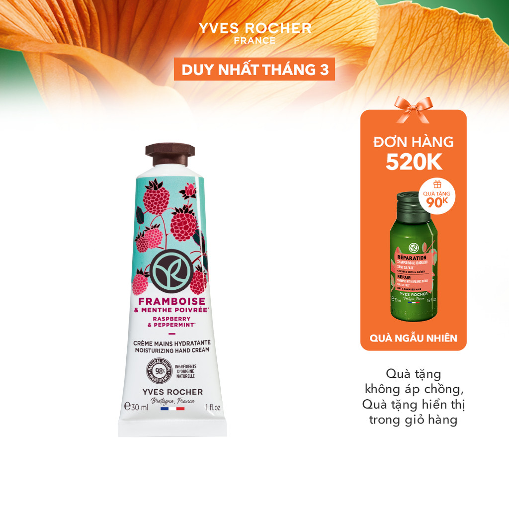 Kem dưỡng da tay hương bạc hà & mâm xôi đỏ Yves Rocher Hand Cream Raspberry & Peppermint 30ml