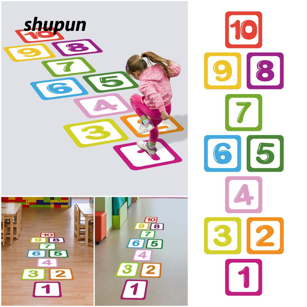 Nhãn dán sàn SHUPUN Hopscotch, Đề can trò chơi số lưới tự dính dành cho cha mẹ và con cái, Đề can lư