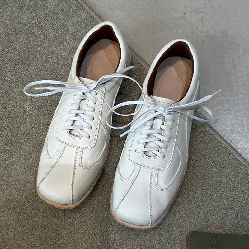 Sheepskin Version~Vintage-style square-toed lace-up leather shoes, ballet-style versatile German tra
