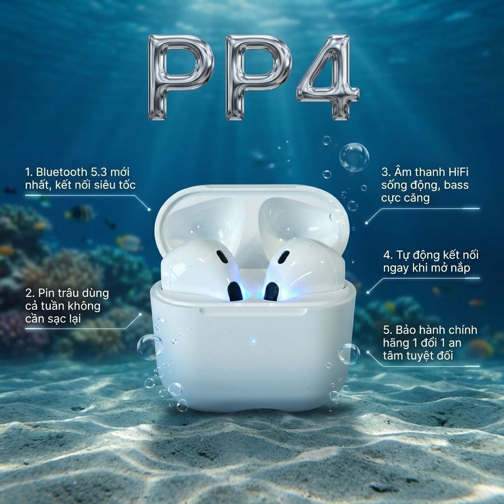 Tai Nghe Bluetooth 5.3 Không Dây PPr4 Tws Hiệu Suất Cao, Chống Nước, Chống Ồn Tuyệt Vời Cho Game Thủ | BigBuy360 - bigbuy360.vn