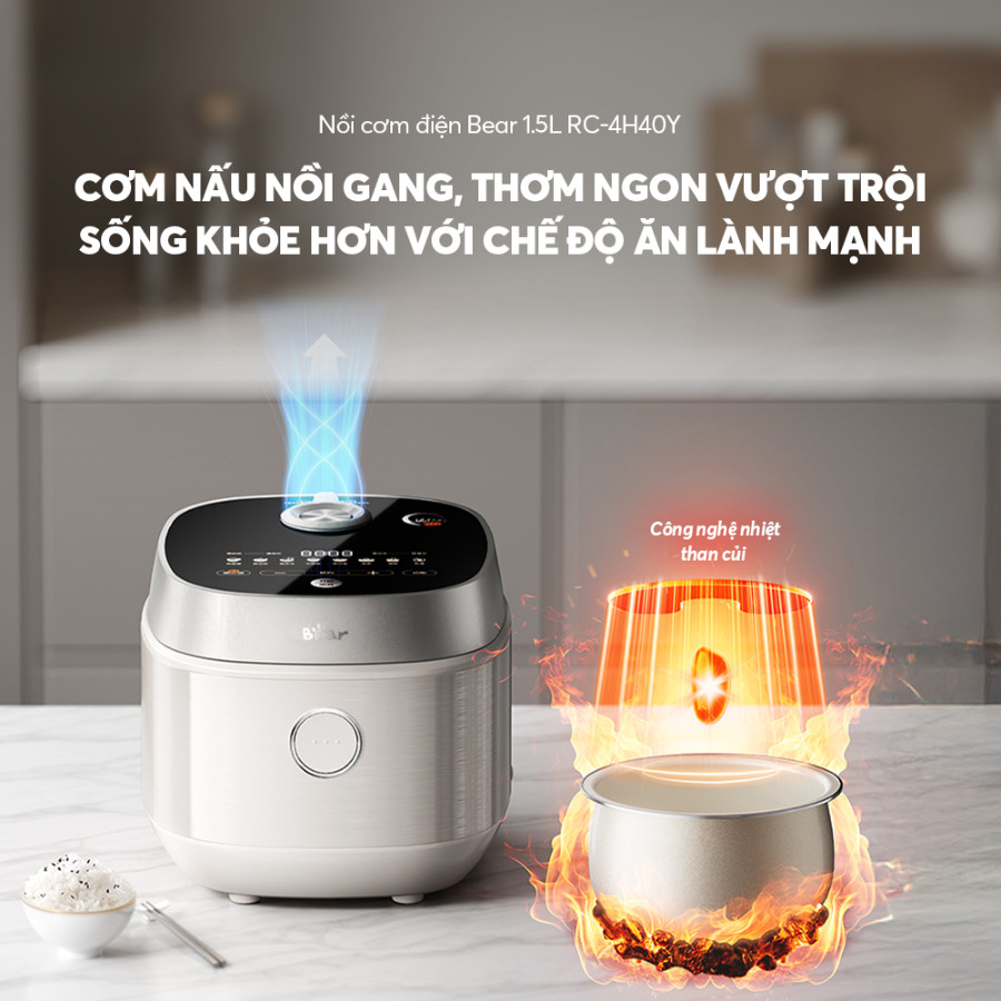 Nồi cơm điện 4L đa năng Bear RC-4H40Y (DFB-J40Q5), 800W, Nấu cơm,Cháo,Canh cho 2-4 người,BH 18 Tháng
