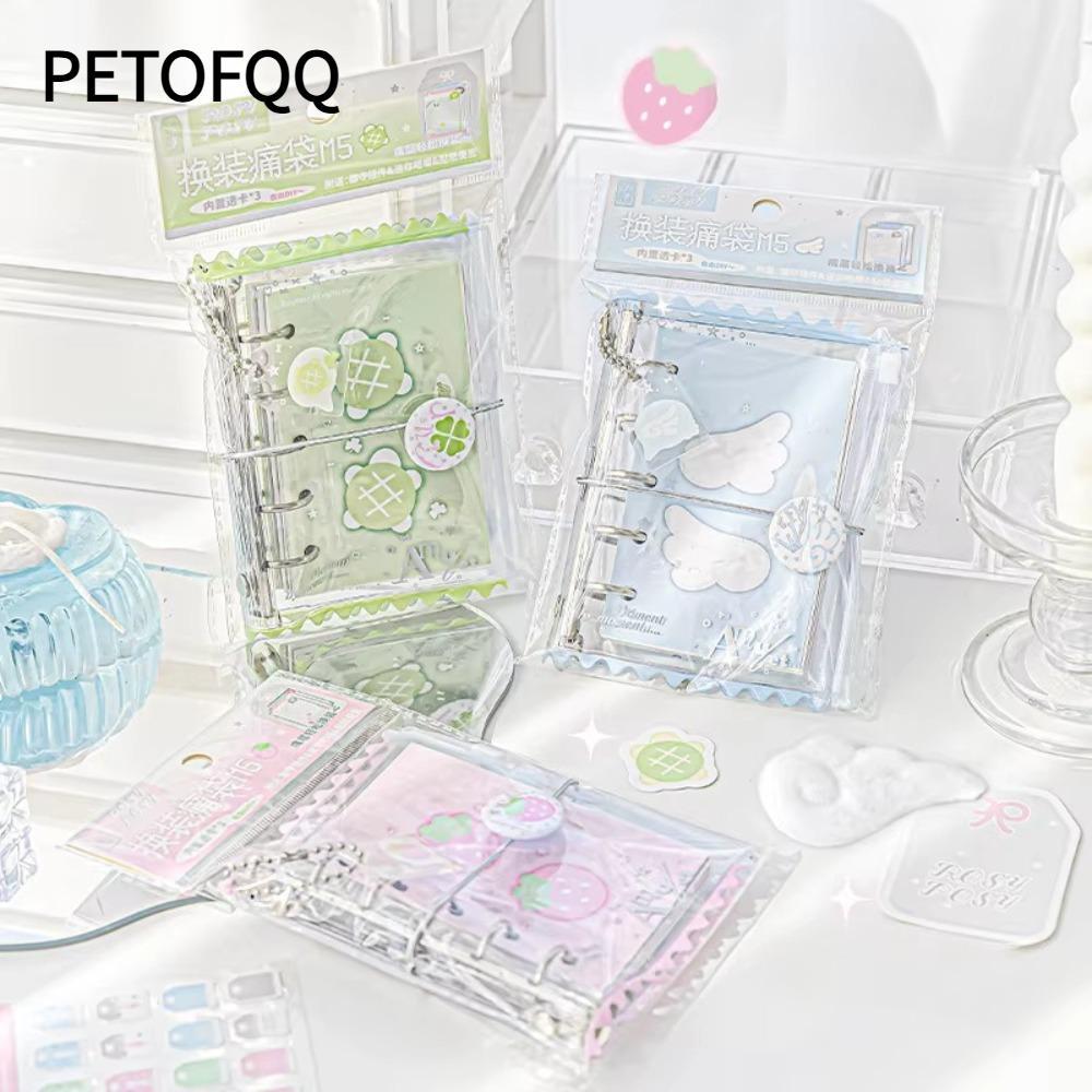 PETOFQQ Loose Spiral Notebook, PVC Nhiều Màu Sắc Trang Điểm M5 Binder Journal Book, Ins Style Mini D