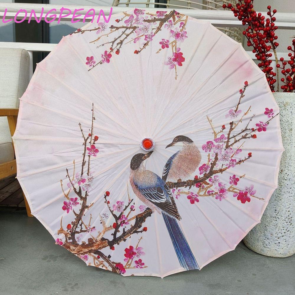 LONGPEAN Ô dù giấy dầu cổ điển LONGPEAN, Ô dù nữ bằng vải lụa cầm tay phong cách Trung Quốc, Gấp cổ 
