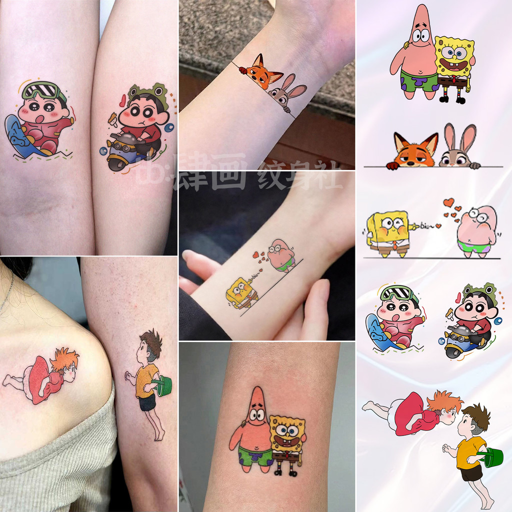 Cặp Đôi Hình Xăm Dán Nhiều Màu Sắc, Chống Thấm Nước, Bền Lâu -Inspired by SpongeBob và Crayon Shin-c