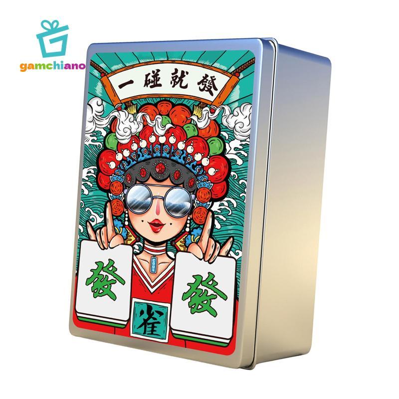 Gamchiano Mahjong Chơi Thẻ 144 Miếng Di Động Truyền Thống Trung Quốc Mahjong Bộ Trò Chơi Thẻ Giấy Gạ