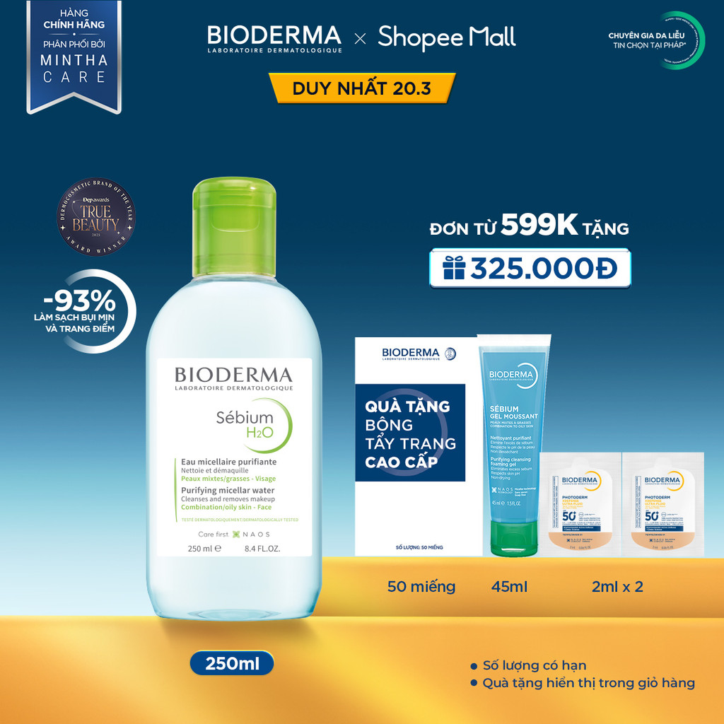 Dung dịch làm sạch và tẩy trang công nghệ Micellar Bioderma Sebium H2O - 250ml