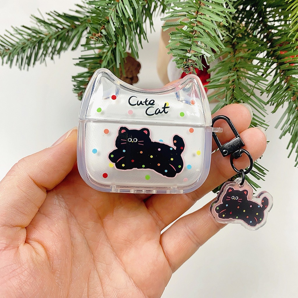 Tai Mèo Dễ Thương Nhiều Màu Sắc Chấm Bi Mèo Con Mặt Dây Chuyền Tai Nghe Trong Suốt Cho AirPods 4 Air