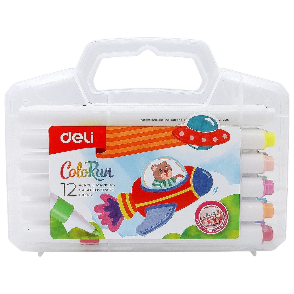 [MUA NHIỀU SIÊU RẺ] Hộp 12 màu bút sơn Acrylic Marker Deli EC189-12 viết trên nhiều vật liệu