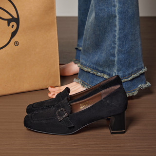 FOXER Thời Trang Nữ Loafer Phong Cách Pháp Phù Hợp Với Thoải Mái Dày Gót Cao Gót Tăng Chiều Cao 5.2CM