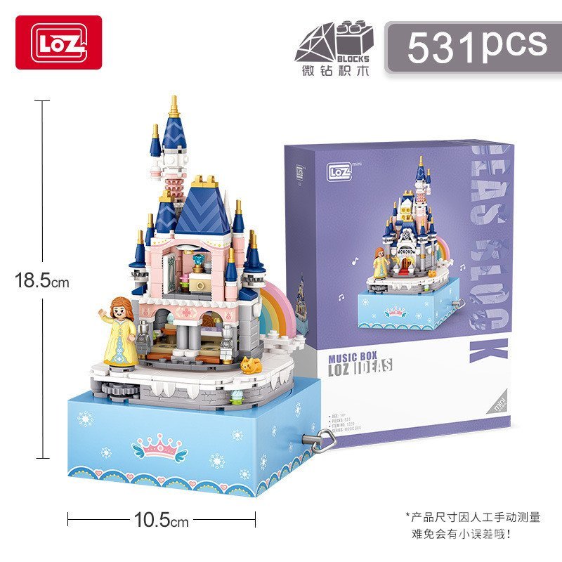 4RNC [Cash commodity and quick delivery]Li Zhi LOZ1220Castle building block rotating music box, asse