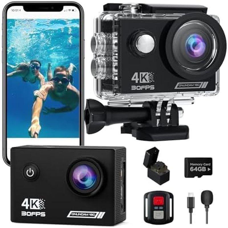 Camera hành động 4K30fps với thẻ SD 64G, Camera chống nước HD 131ft Camera dưới nước 20MP Camera WiF