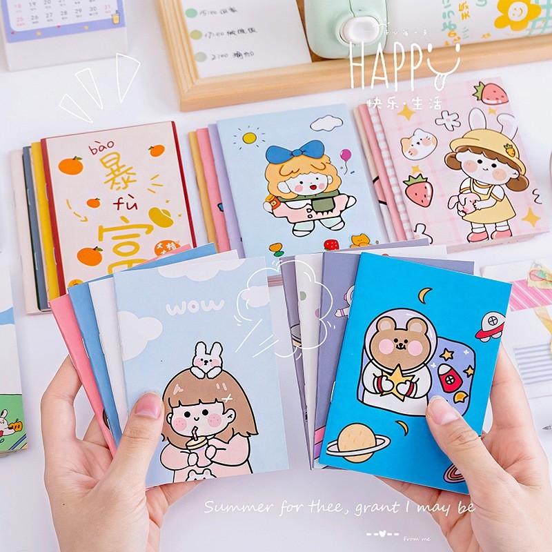 Số tay mini cầm tay số tay ghi chép họa tiết hoạt hình dễ thương-Lá Tre