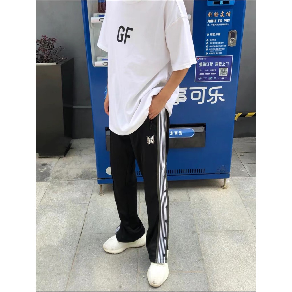 VOU7 NEEDLES TRACK PANTS Side-buttoned webbed retro casual sports loose-fit long pants for men