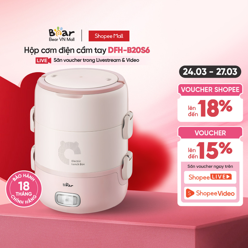 Hộp cơm điện cầm tay đa năng Bear DFH-B20S6 - Hàng chính hãng - Bảo hành 18 tháng