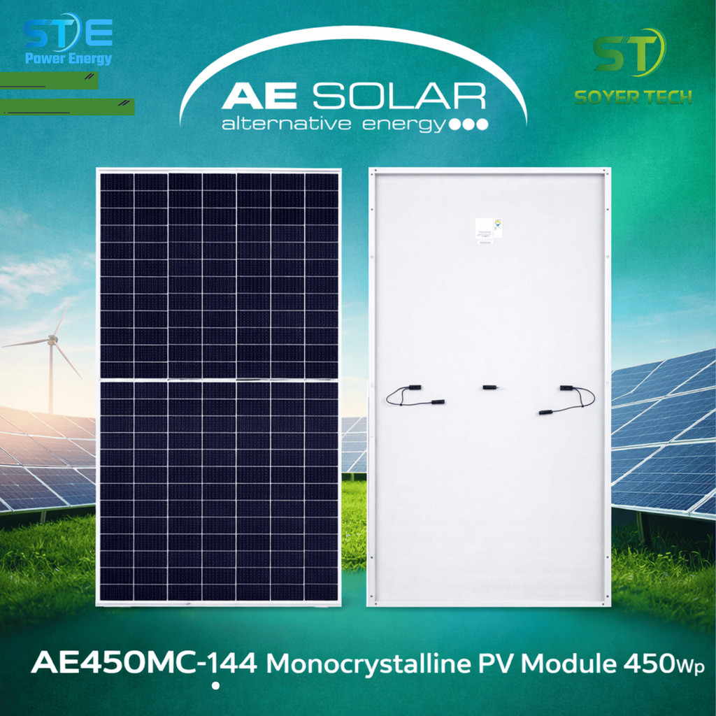 TẤM PIN NLMT AE SOLAR 450W - AE450MC-144 MONO | SOLAR PANEL -AE CÔNG NGHỆ ĐỨC | HIỆU SUẤT VƯỢT TRỘI 