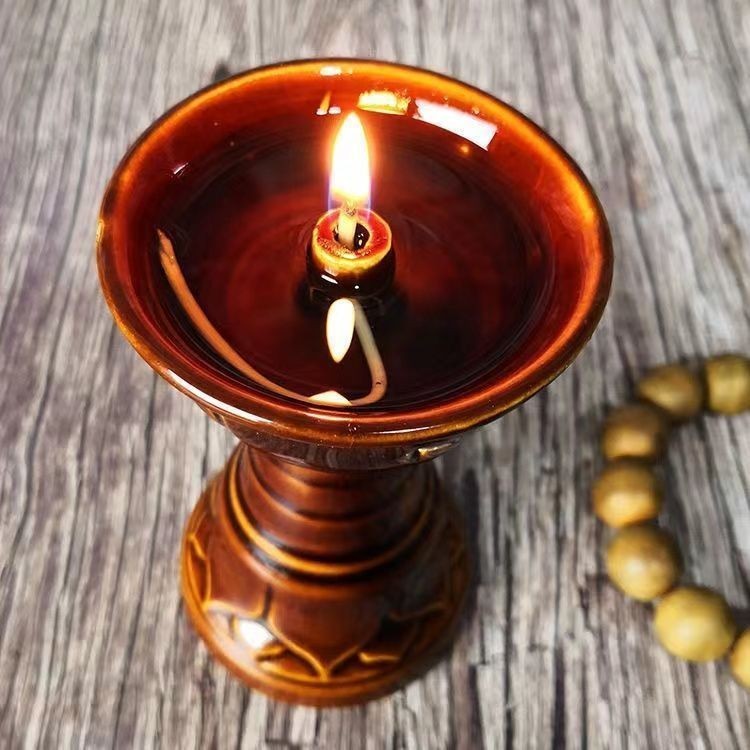 Dành Cho Phật Gốm Tông Dầu Hỏa Đèn Dầu Thực Vật Magic Đèn Hộ Gia Đình Giá Đỡ Nến Retro Phong Cách Tr