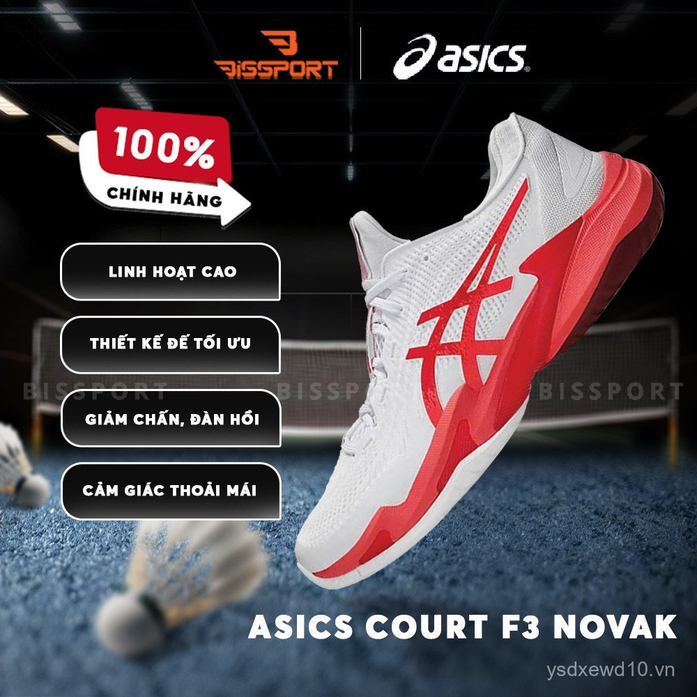 Giày thể thao Adidas Asics Court FF3 Novak Tennis màu trắng-xanh lá-cherry đỏ, hấp thụ sốc tốt, bám 