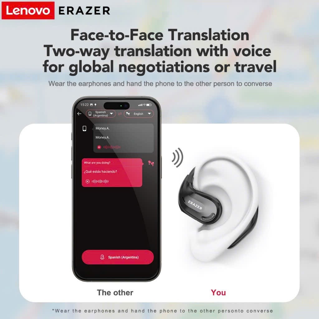 Tai Nghe True Wireless Kẹp Tai Phiên dịch 134 ngôn ngữ Lenovo Erazer XT66 Pro | BT 5.4 | Đèn báo | BigBuy360 - bigbuy360.vn