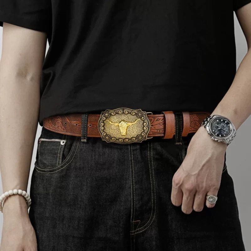 Nam Pin Buckle Belt Bull Head Western Jeans Belt Youth Punk Style Belt AB330 #.