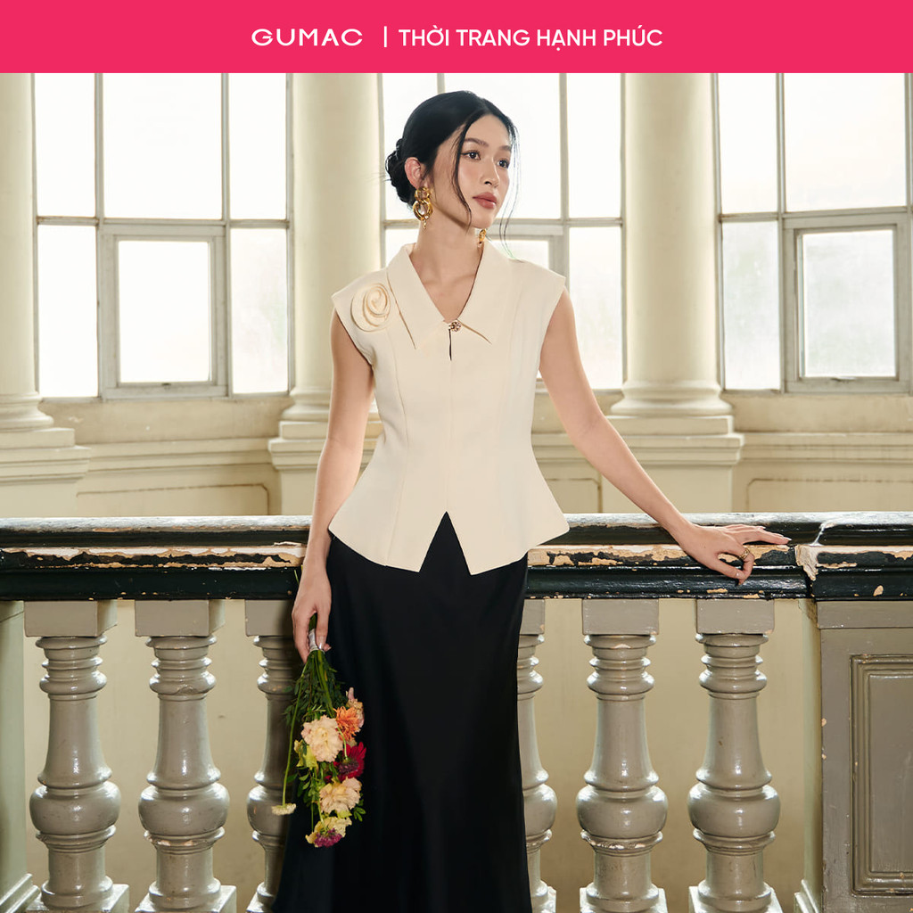 Áo sơ mi nữ GUMAC kiểu gile đính hoa thủ công sang trọng công sở thanh lịch  AF10030