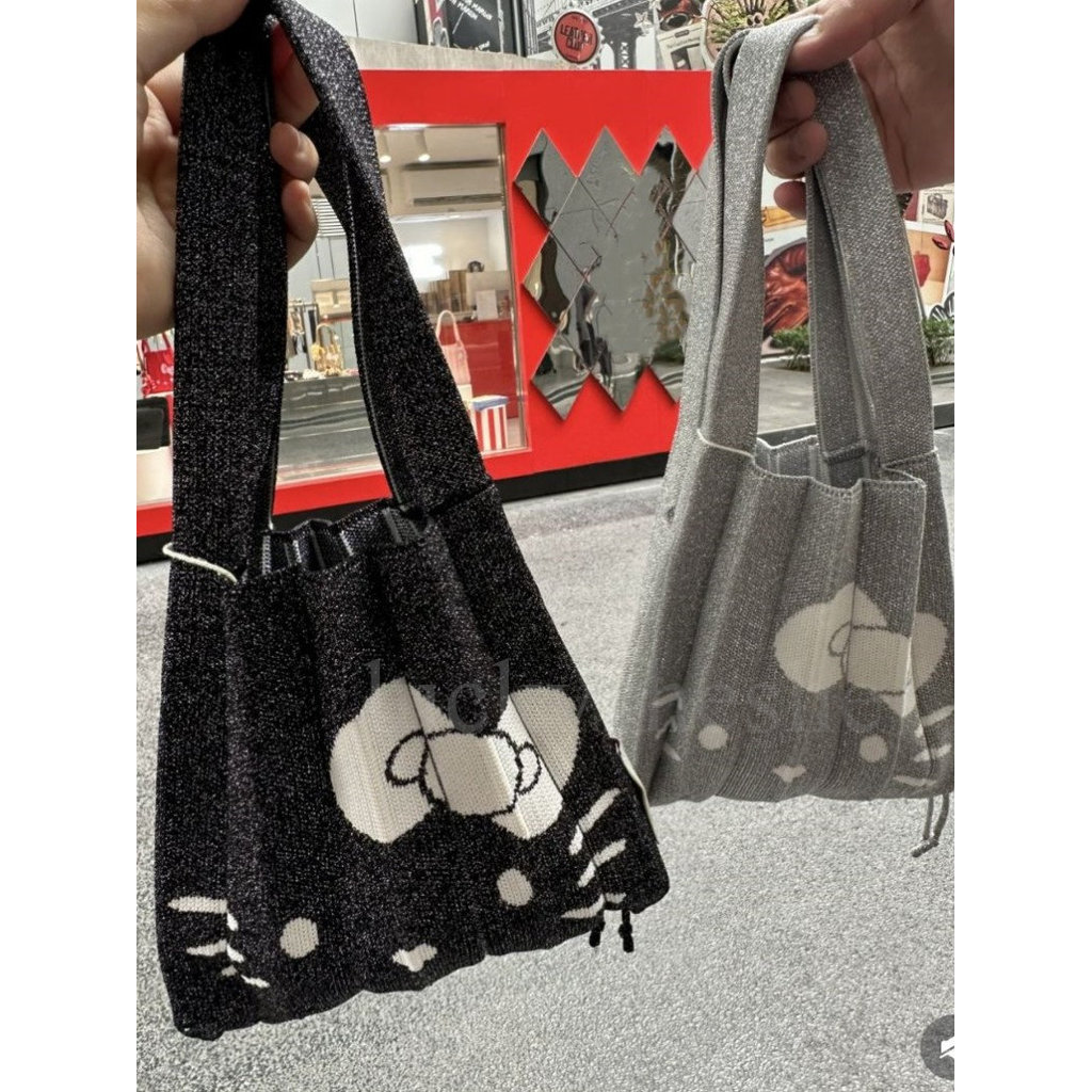 Dễ Thương Hello kitty Hello kitty Hello kitty Bạc Xếp Ly Túi Dệt Kim Tay Mang Theo Nách Dây Rút Xô P