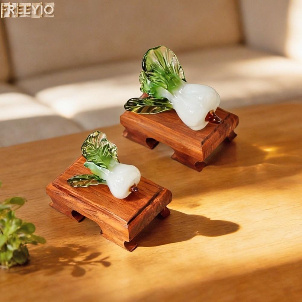 FREEYIO Glass Bok Choy, Kính thổi thịnh vượng Thiết kế trang trí bàn làm việc pha lê, Bok Choy Shape